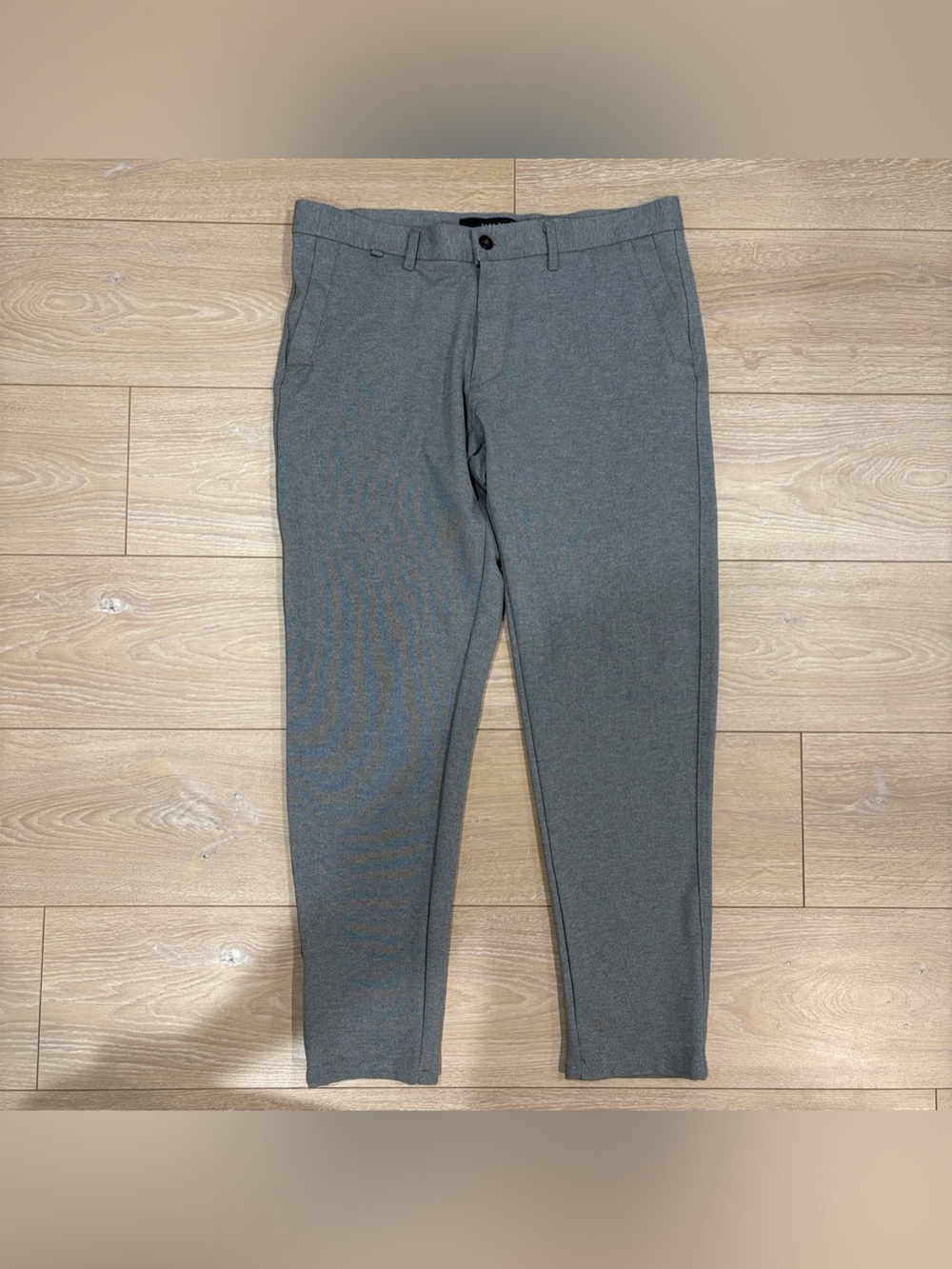 Zara Man Textured Stretch Slim Fit Trousers Light Grey 34